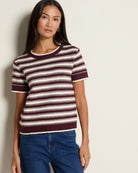 Cream Maroon Stripe $|& Thread & Supply Welles Sweater Knit Top - SOF Front