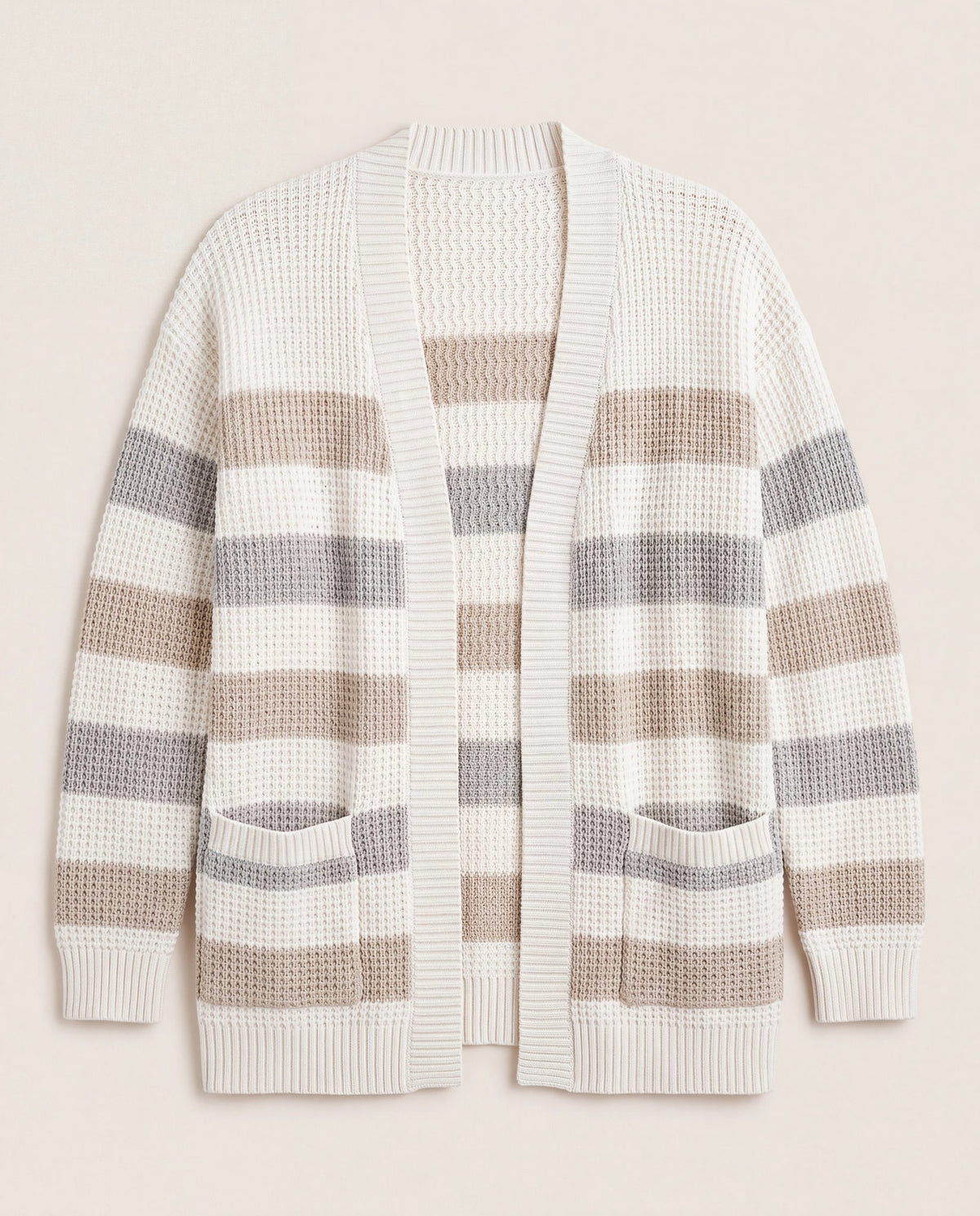 Cream/Ht Grey Stripe $|& SEAS Olivia Cardigan with Pockets - Hanger Detail