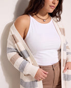 Cream/Ht Grey Stripe $|& SEAS Olivia Cardigan with Pockets - SOF Full Front