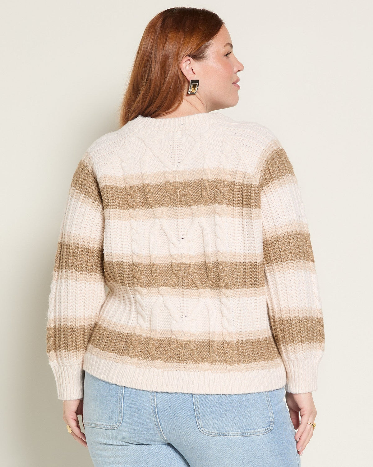 Almond/Wet Sand $|& SEAS Straya Cable Knit Sweater - SOF Back
