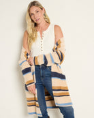 Almond Stripe $|& SEAS Raven Sweater Coatigan - VOF Front