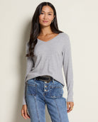 Heather Grey $|& SEAS Ray V-Neck Long Sleeve Top - SOF Front