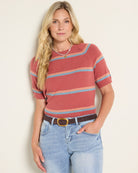 Red Earth Stripe $|& SEAS Amelie Raglan Sweater Top - SOF Front
