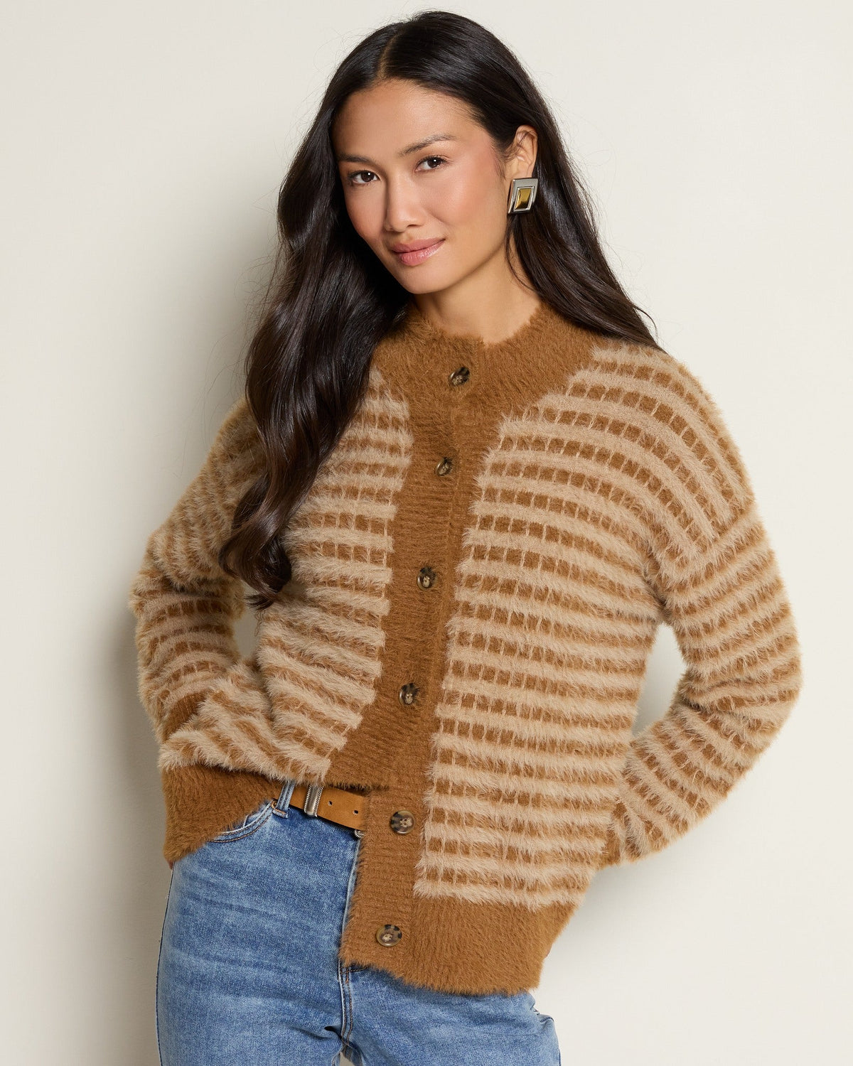 Wet Sand $|& SEAS Aster Turtleneck Cardigan - SOF Front
