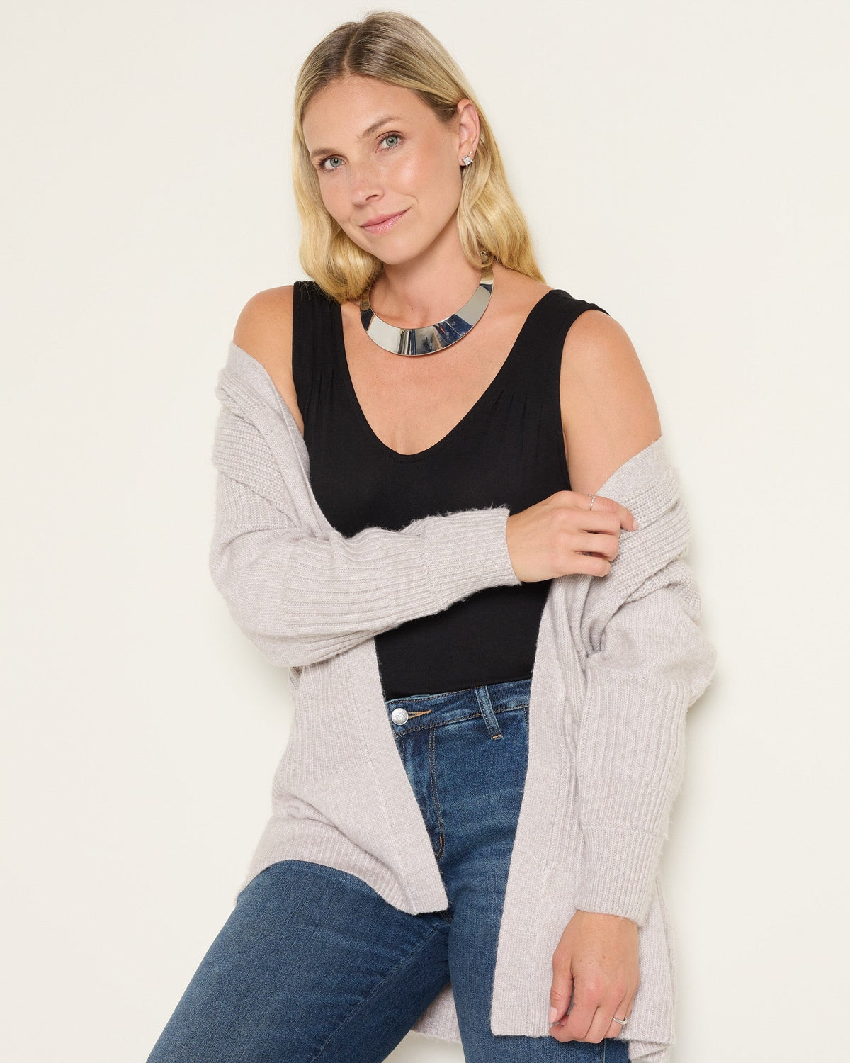 Sandstone $|& SEAS Emma Drop Sleeve Cardigan - VOF Front