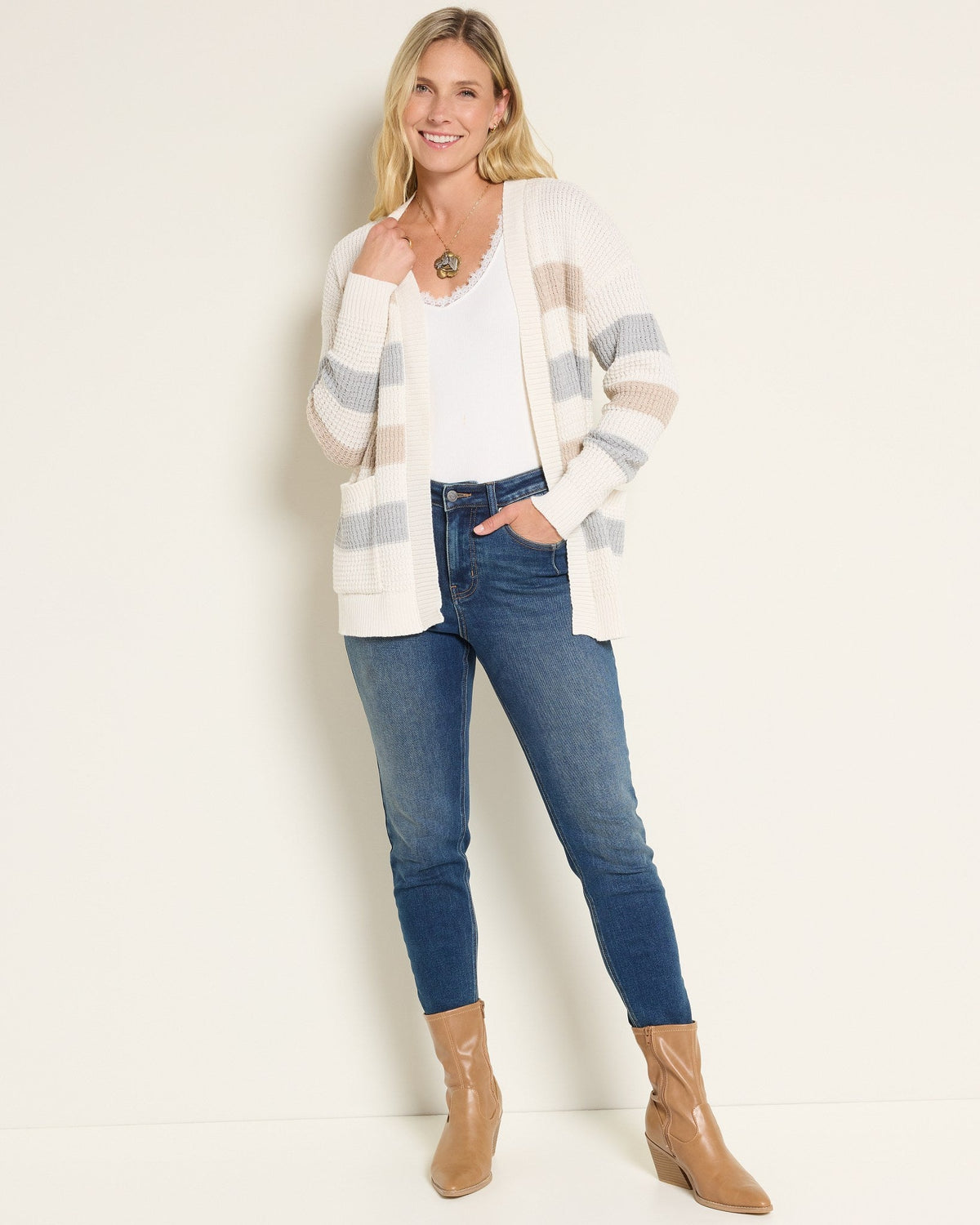 Cream Heather Grey Stripe $|& SEAS Olivia Pocket Cardigan - UGC On Fig