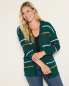Pine Multi Stripe $|& SEAS Olivia Pocket Cardigan - SOF Full Front