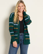 Pine Multi Stripe $|& SEAS Olivia Pocket Cardigan - SOF Front