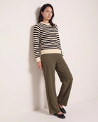 Ivory Black Stripe $|& SEAS Brisa Raglan Striped Long Sleeve Top - VOF Front