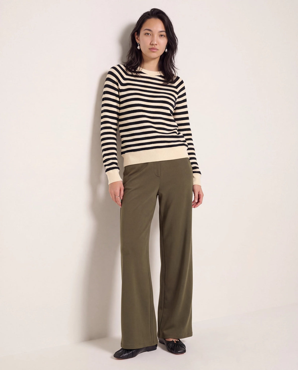Ivory Black Stripe $|& SEAS Brisa Raglan Striped Long Sleeve Top - UGC On Fig