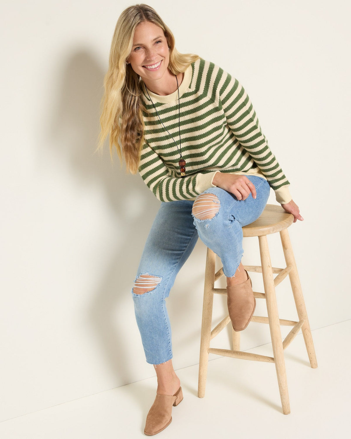 Ivory Thyme Stripe $|& SEAS Brisa Raglan Striped Long Sleeve Top - VOF Front