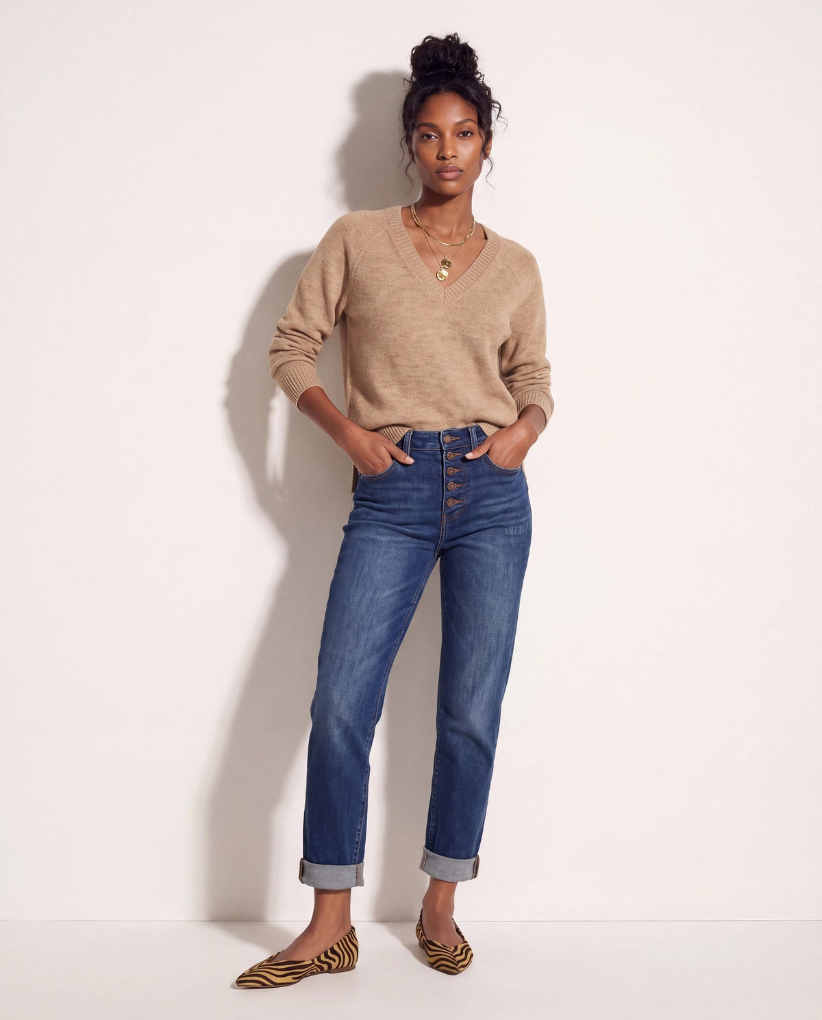 Heather Wet Sand $|& SEAS Madelyn V-Neck Sweater - UGC On Fig