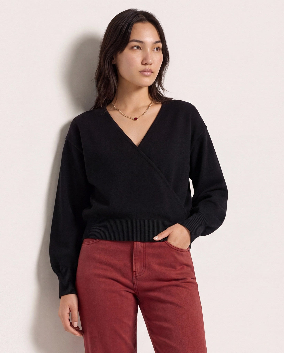 Black $|& SEAS Eloise Wrapped Sweater - SOF Front