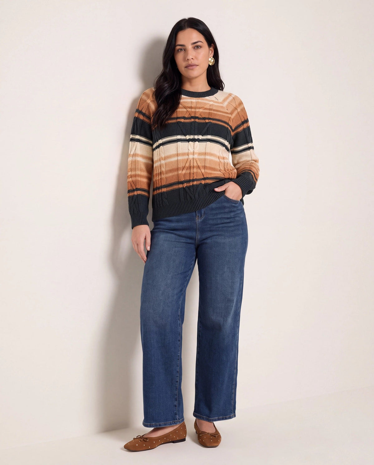 Pine Stripe $|& SEAS Starry Cable Knit Sweater - UGC On Fig