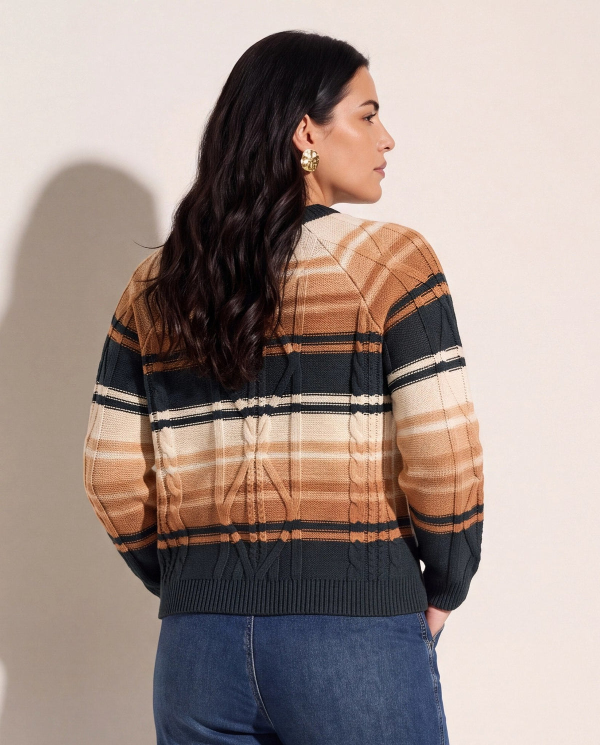 Pine Stripe $|& SEAS Starry Cable Knit Sweater - SOF Back