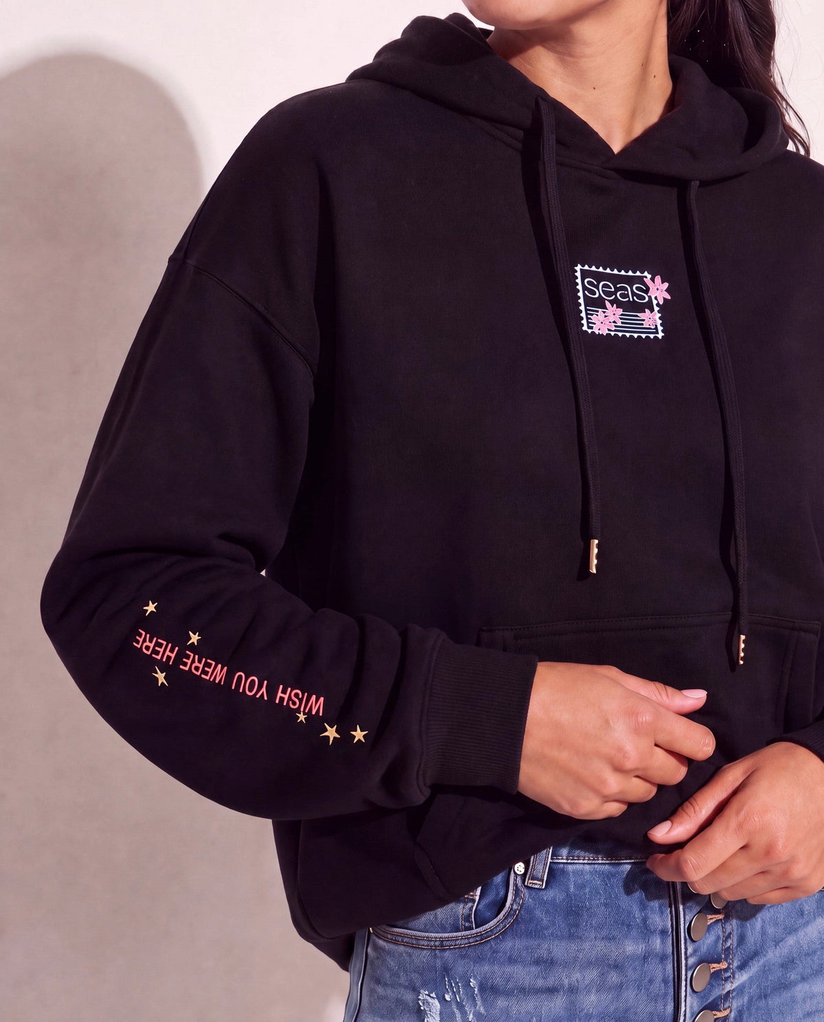 Black $|& SEAS Ryder "Greetings From Paradise" Graphic Hoodie - SOF Full Front