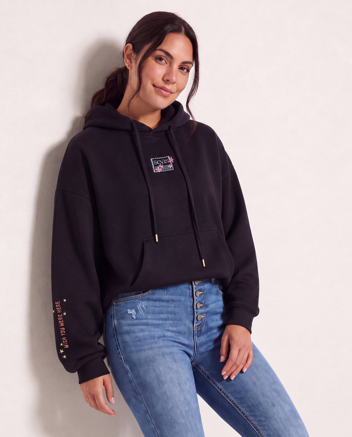 Black $|& SEAS Ryder "Greetings From Paradise" Graphic Hoodie - SOF Front