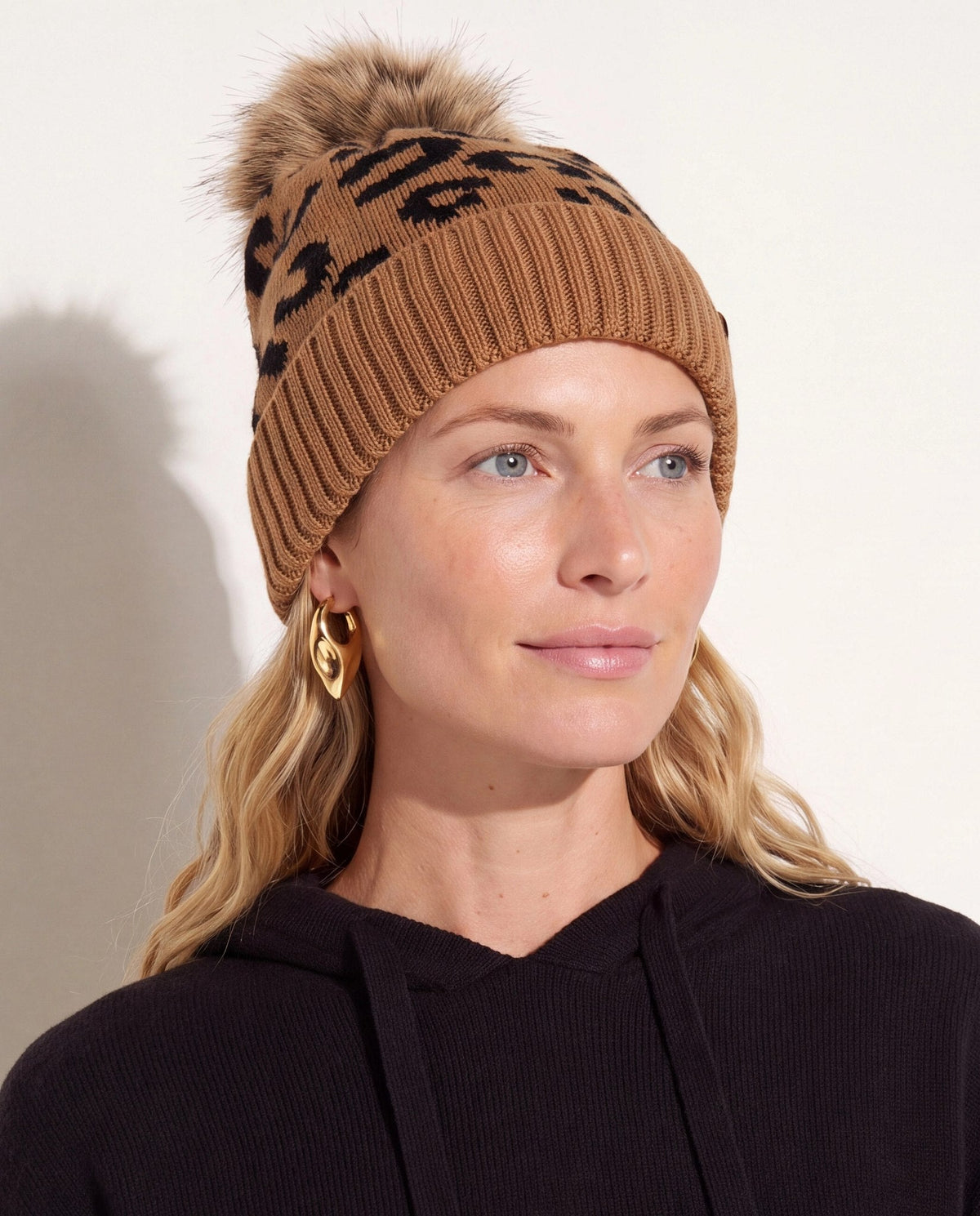 Brown $|& Panache Apparel Camel Leopard Printed Knit Pom Hat - SOF Full Front