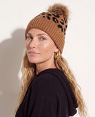 Brown $|& Panache Apparel Camel Leopard Printed Knit Pom Hat - SOF Front