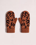 Brown $|& Panache Apparel Camel Leopard Printed Knit Mittens - Hanger Detail