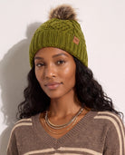 Matcha $|& Panache Apparel Olive Cable Pom Hat - SOF Front