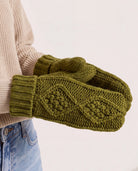 Matcha $|& Panache Apparel Olive Cable Pom Mittens - SOF Full Front