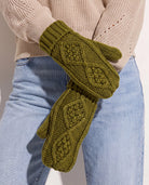 Matcha $|& Panache Apparel Olive Cable Pom Mittens - SOF Front