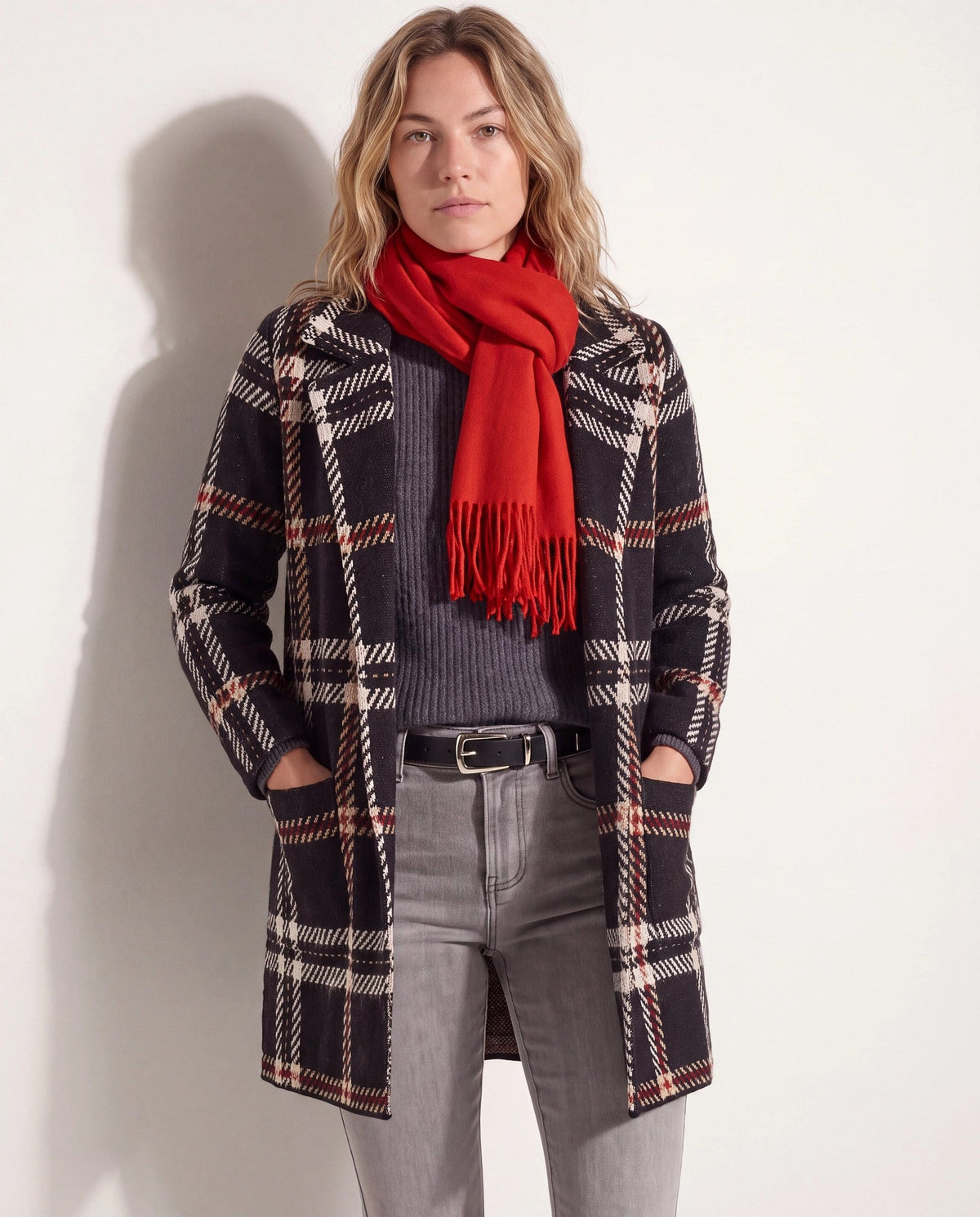 Red $|& Fame Accessories Solid Scarf - SOF Front
