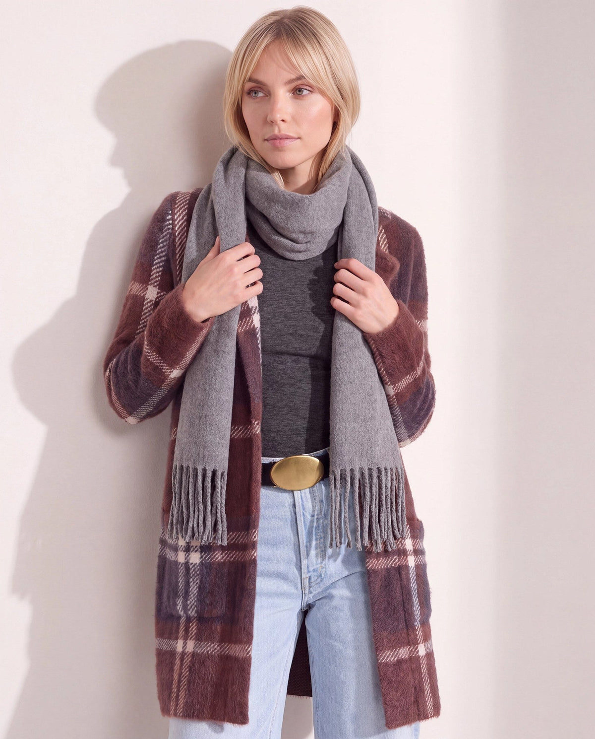 Grey $|& Fame Accessories Solid Scarf - SOF Front